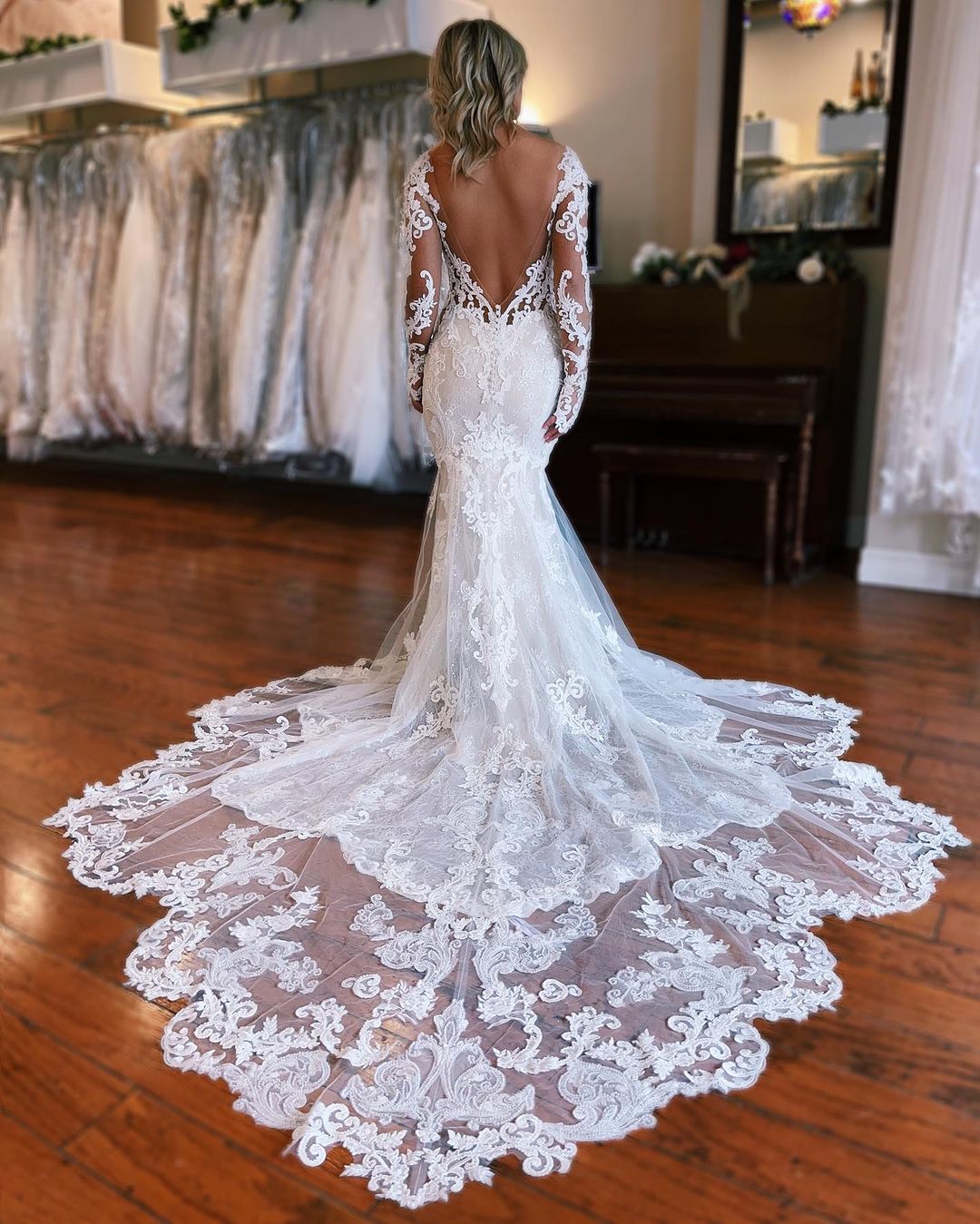Fabulous Long Mermaid Backless V-neck Lace Wedding Gown With Detachabl Newinlook Fabulous Long Mermaid Backless V-neck Lace Wedding Gown With Detachabl Newinlook
