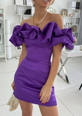 Fabulous Sheath/Column Off-the-Shoulder Sleeveless Satin Homecoming Dress With Ruffles