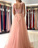 Fairy Tulle Prom Dress Slit Long With Appliques