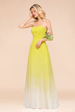 Fashionable Sweetheart Ruffle Yellow Ombre Bridesmaid Dress