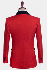 Newinlook Red Floral Tuxedo - Black Lapel Three Pieces for Groom Prince Suit