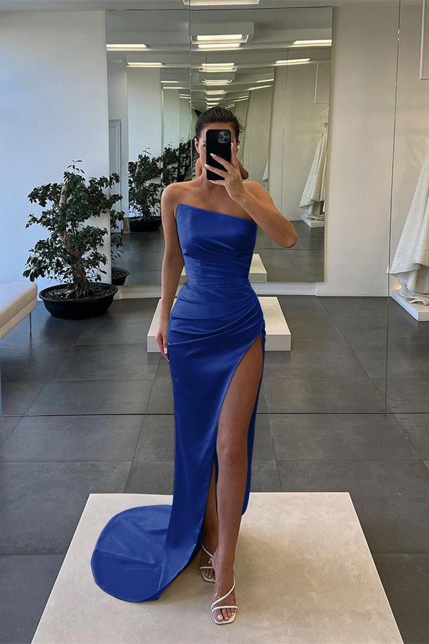 Newinlook Sleeveless Mermaid Strapless Long Slit Evening Dress