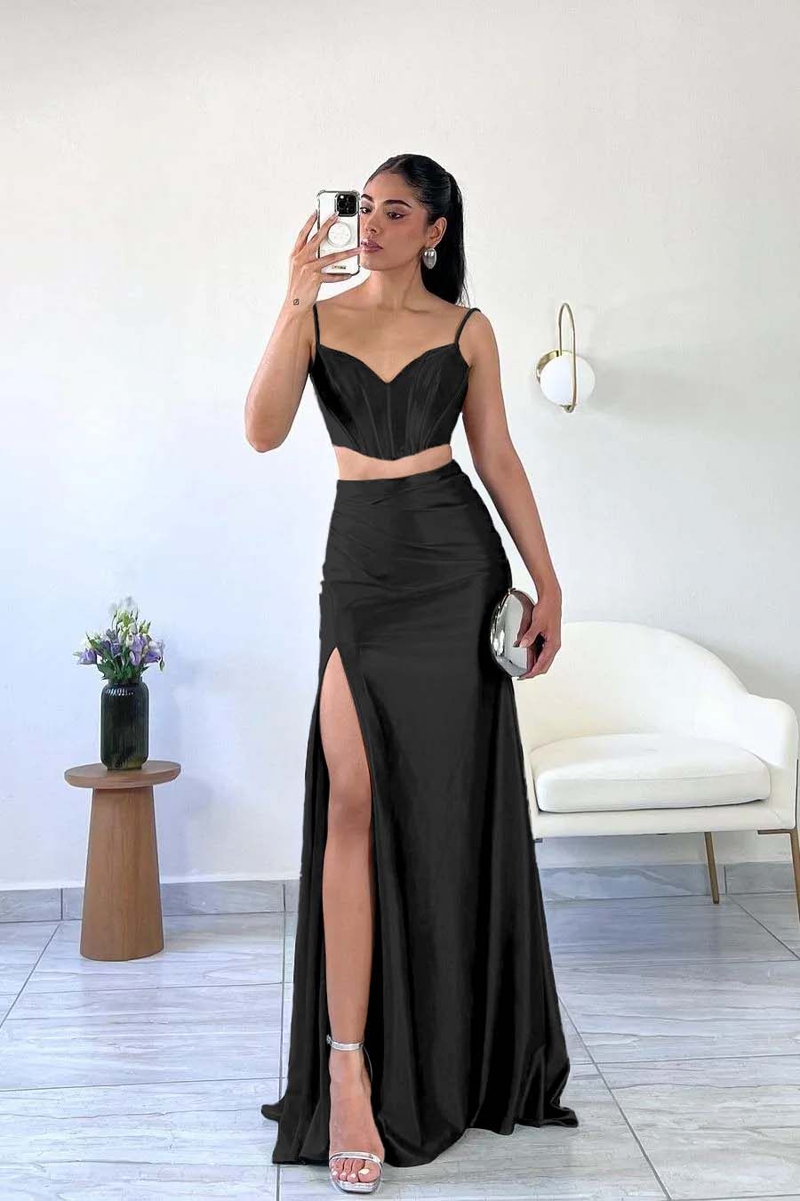 Spaghetti Strap Sleeveless Mermaid Long Formal Dress With Split
