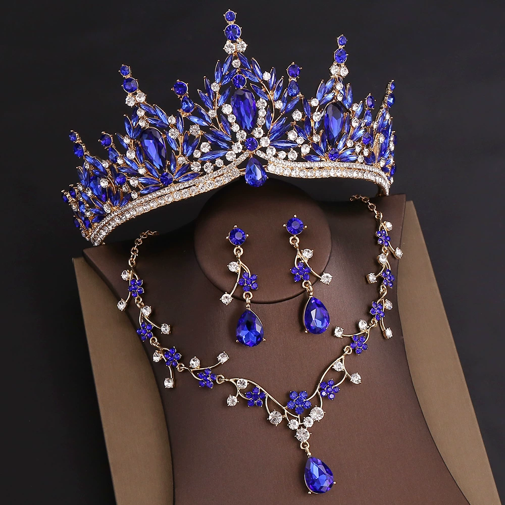 Rhinestone Headpiece Set Quinceanera Wedding & Birthday Jewelry with Crown Necklace & Earrings