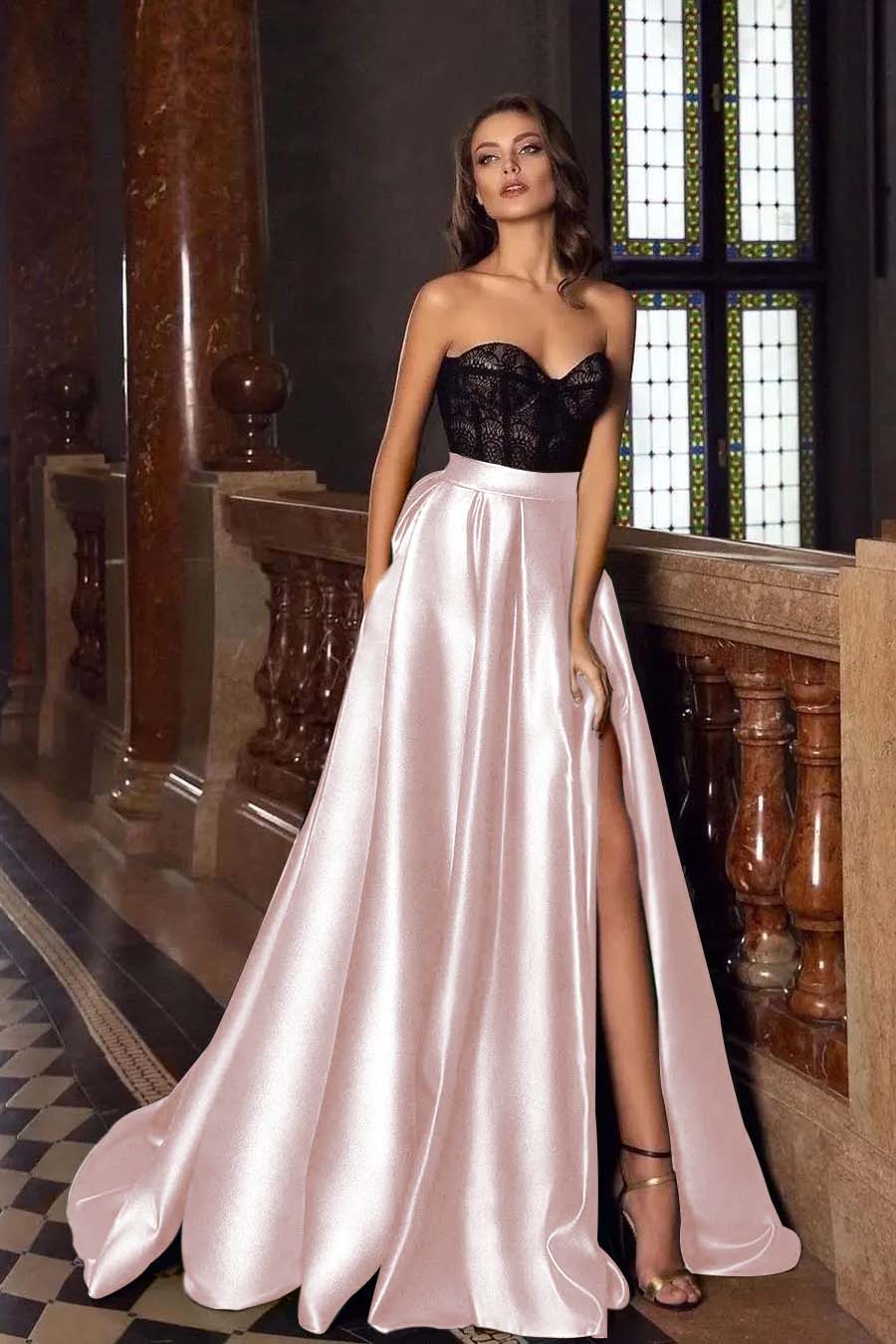 Sweetheart Strapless Sleeveless Long Formal Dress With High Split