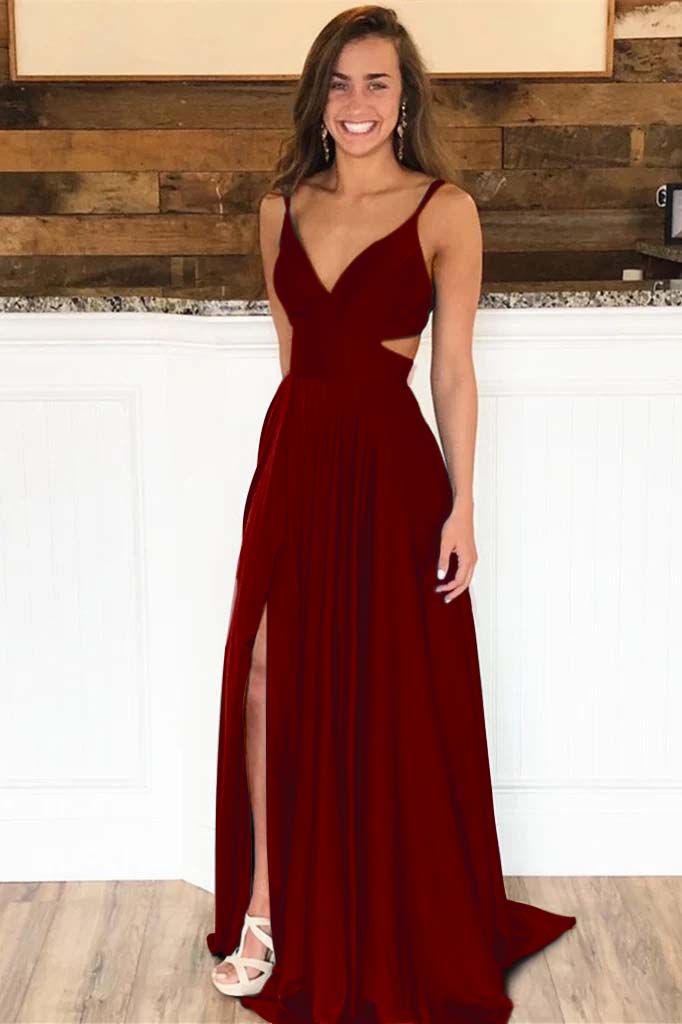 Newinlook Spaghetti-Straps Long Evening Dress Split
