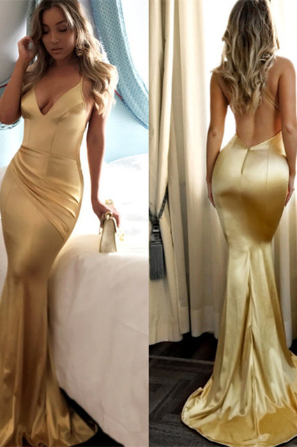 Newinlook Daffodil Mermaid V-Neck Sleeveless Evening Dress Long
