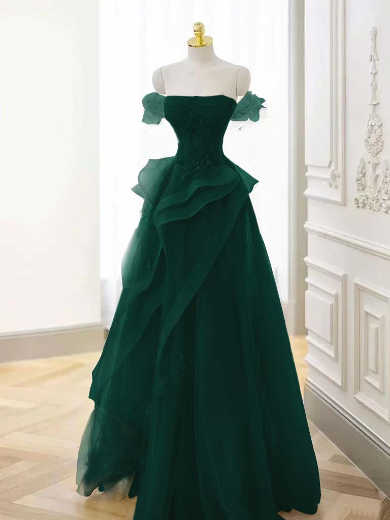 Tulle Off the Shoulder Sleeveless Long Formal Dress With Appliques