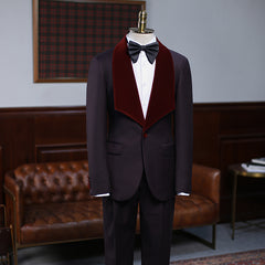 Newinlook Alexander Burgundy Two-Piece Wedding Suit with Velvet Lapel