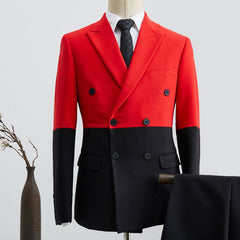 Newinlook Glamorous Black and Red Stitching Double Breasted Suit for Men Gentle with Peaked Lapel