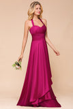 Fuchsia Halter Chiffon Bridesmaid Dresses Long Online