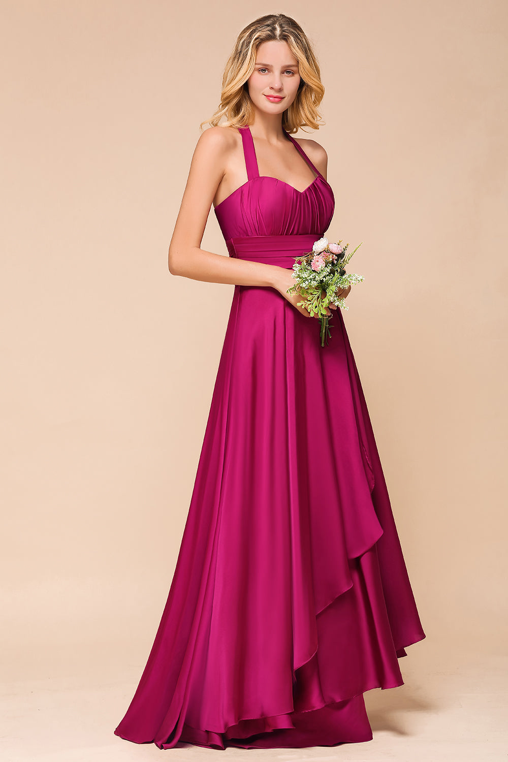 Fuchsia Halter Chiffon Bridesmaid Dresses Long Online