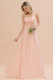 Glamorous Chiffon Spaghetti Straps Ruffle Long Bridesmaid Dress Affordable