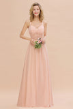 Glamorous Chiffon Spaghetti Straps Ruffle Long Bridesmaid Dress Affordable