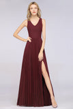 Glamorous Chiffon V-Neck Ruffle Burgundy Bridesmaid Dresses Affordable