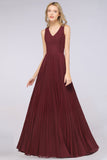 Glamorous Chiffon V-Neck Ruffle Burgundy Bridesmaid Dresses Affordable