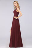 Glamorous Chiffon V-Neck Ruffle Burgundy Bridesmaid Dresses Affordable