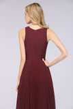 Glamorous Chiffon V-Neck Ruffle Burgundy Bridesmaid Dresses Affordable