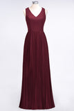 Glamorous Chiffon V-Neck Ruffle Burgundy Bridesmaid Dresses Affordable