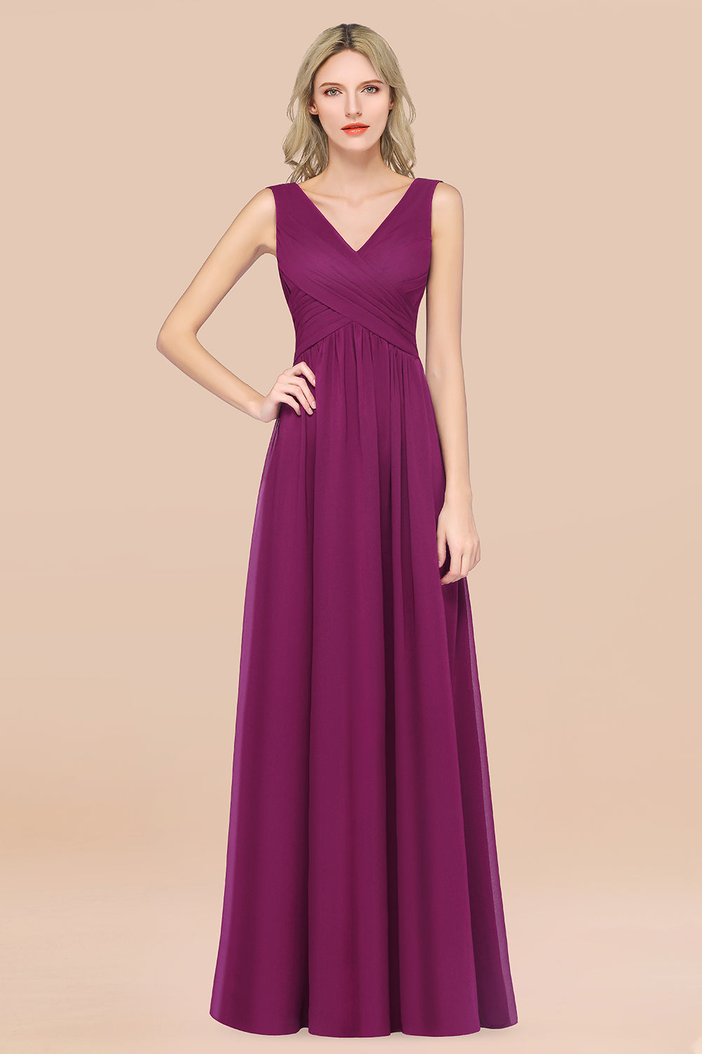 burgundy plum bridesmaid dresses Glamorous Chiffon V-Neck Sleeveless Burgundy Bridesmaid Dresses with D – Newinlook