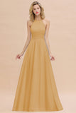 Glamorous Halter Backless Long Affordable Bridesmaid Dresses with Ruffle