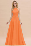Glamorous Halter Backless Long Affordable Bridesmaid Dresses with Ruffle