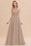 Glamorous Halter Backless Long Affordable Bridesmaid Dresses with Ruffle