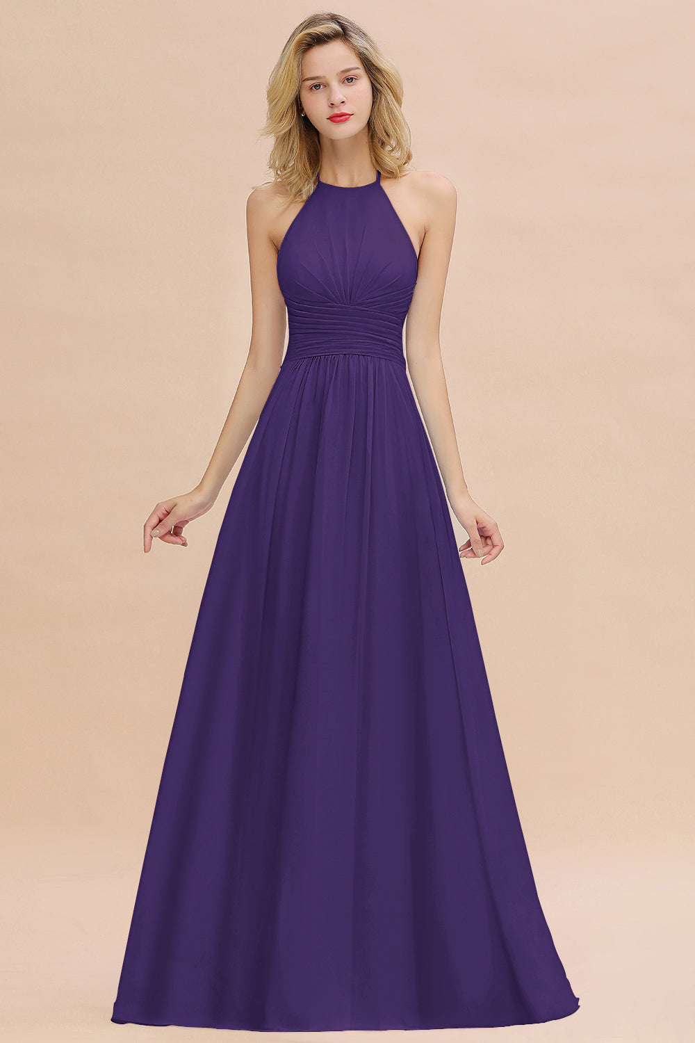 Glamorous Halter Backless Long Affordable Bridesmaid dresses with Ruff Newinlook Glamorous Halter Backless Long Affordable Bridesmaid dresses with Ruff Newinlook
