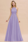 Glamorous Halter Backless Long Affordable Bridesmaid Dresses with Ruffle