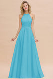 Glamorous Halter Backless Long Affordable Bridesmaid Dresses with Ruffle