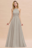 Glamorous Halter Backless Long Affordable Bridesmaid Dresses with Ruffle