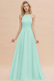 Glamorous Halter Backless Long Affordable Bridesmaid Dresses with Ruffle