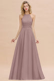 Glamorous Halter Backless Long Affordable Bridesmaid Dresses with Ruffle