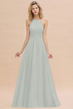 Glamorous Halter Backless Long Affordable Bridesmaid Dresses with Ruffle