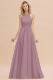 Glamorous Halter Backless Long Affordable Bridesmaid Dresses with Ruffle