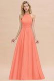 Glamorous Halter Backless Long Affordable Bridesmaid Dresses with Ruffle