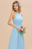 Glamorous Halter Backless Long Affordable Bridesmaid Dresses with Ruffle