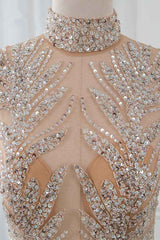 Glamorous High-Neck Beadings Appliques Prom Dresses with Rhinestones
