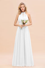 Glamorous High-Neck Halter Bridesmaid Affordable Dresses with Ruffle