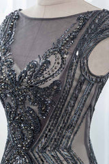 Glamorous Jewel Black Mermaid Prom Dresses with Appliques Rhinestones