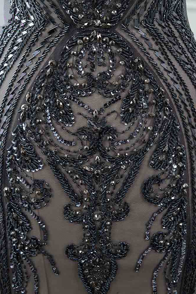 Glamorous Jewel Black Mermaid Prom Dresses with Appliques Rhinestones