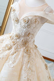Glamorous Jewel Sleeveless Champagne Wedding Dress Appliques Bridal Gowns with Beadings Online