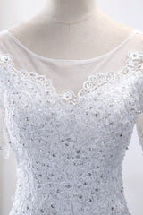 Glamorous Jewel Tulle Lace Wedding Dress Mermaid Short Sleeves Beading Bridal Gowns Online