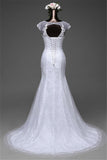 Glamorous Lace Jewel White Mermaid Wedding Dresses with Beadings Online