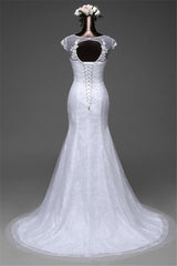 Glamorous Lace Jewel White Mermaid Wedding Dresses with Beadings Online
