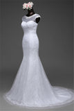 Glamorous Lace Jewel White Mermaid Wedding Dresses with Beadings Online