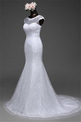 Glamorous Lace Jewel White Mermaid Wedding Dresses with Beadings Online