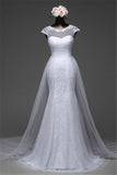 Glamorous Lace Jewel White Mermaid Wedding Dresses with Beadings Online