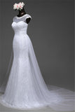 Glamorous Lace Jewel White Mermaid Wedding Dresses with Beadings Online