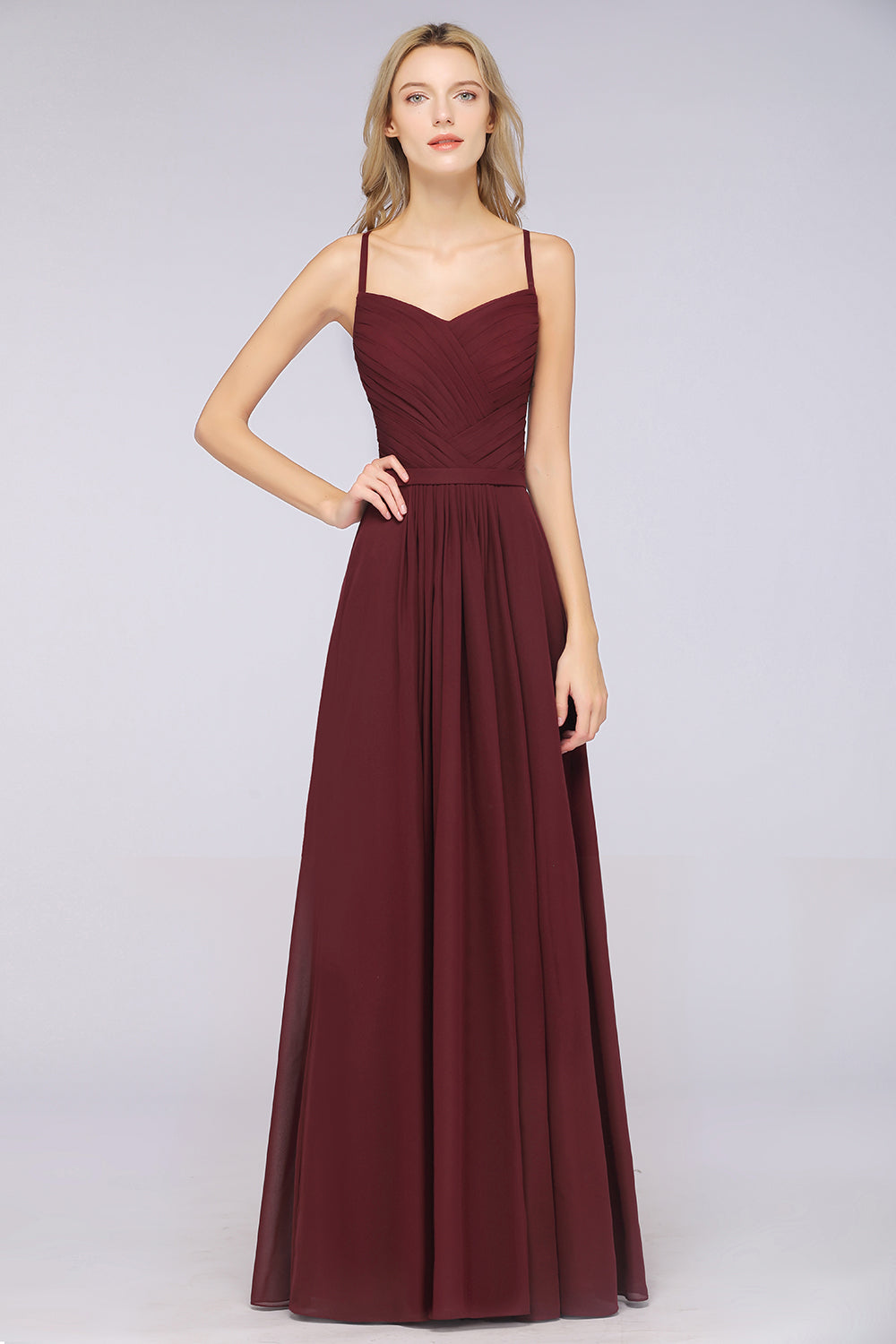 Glamorous Spaghetti Straps Sweetheart Ruffle Chiffon Bridesmaid Dress Online